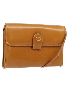 Authentic GUCCI Shoulder Bag Leather Brown Gold 004 056 0002